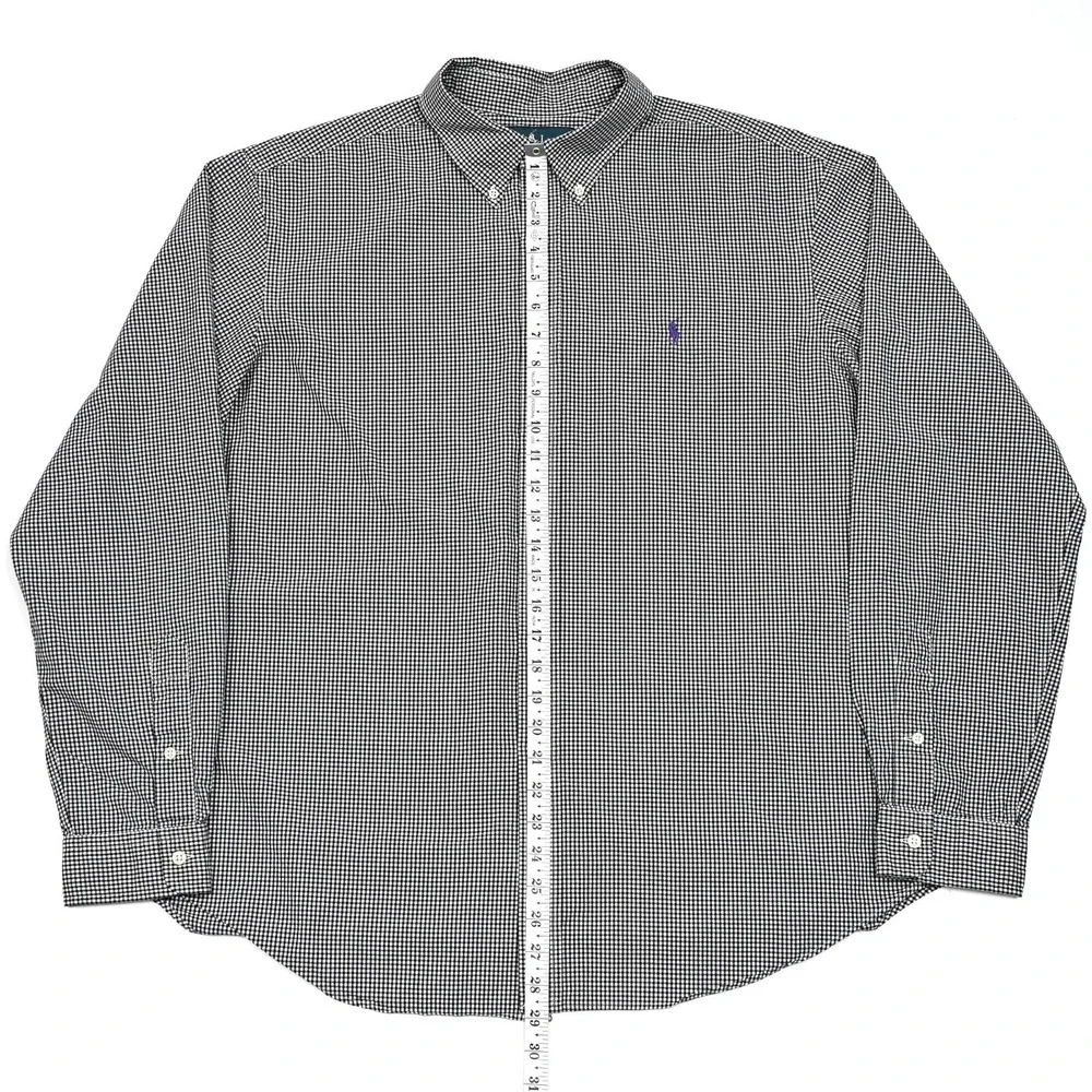 VTG Polo Ralph Lauren Shirt Mens XL Black White‎ Plaid Gingham Check Button Down